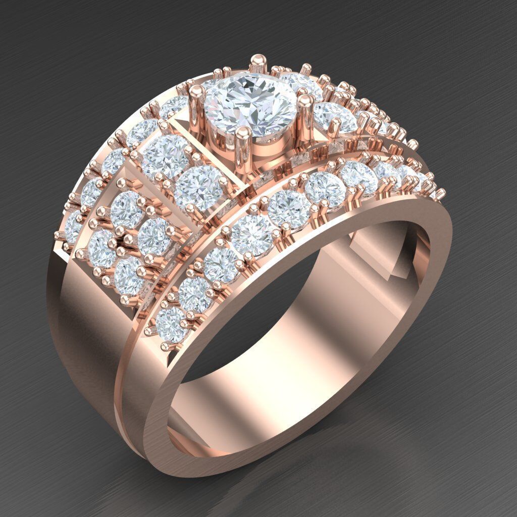 Light Gold Diamond Men Ring 2MR021 3D model_6