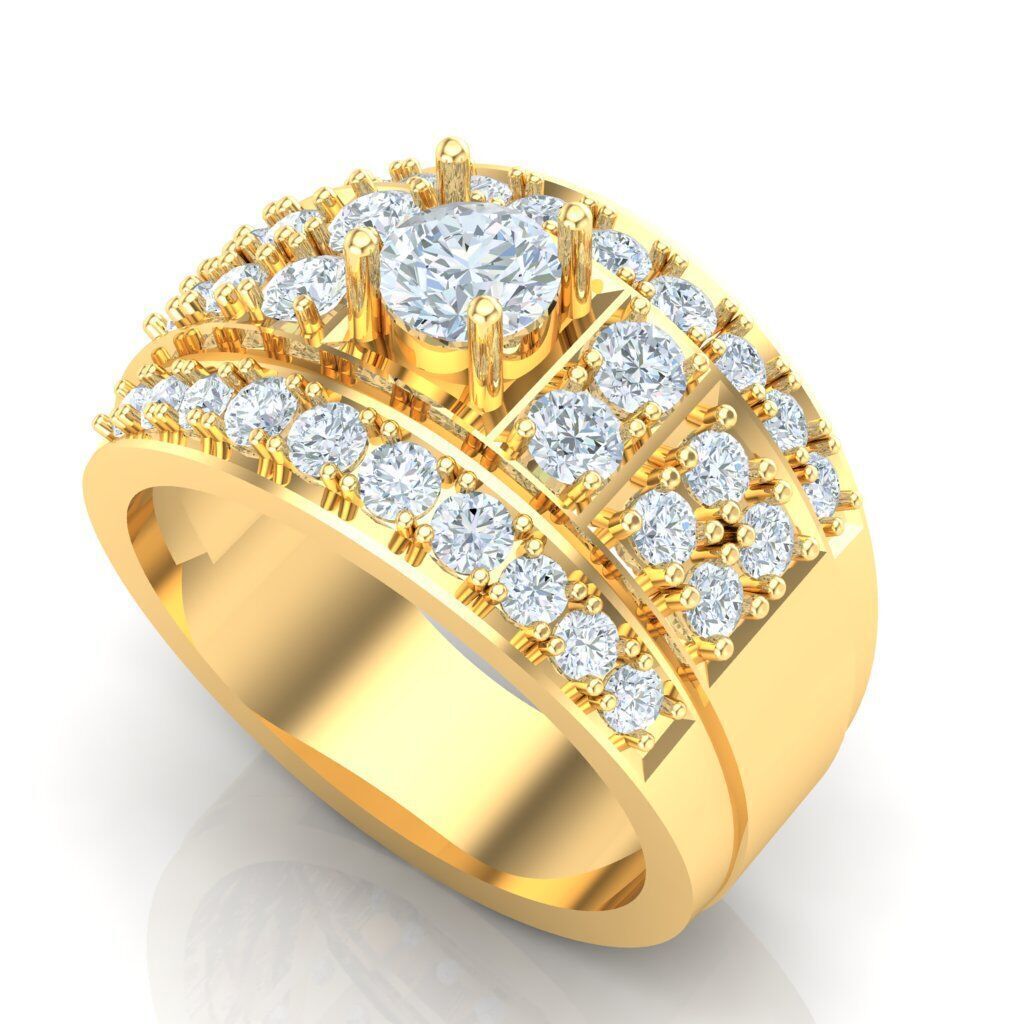 Light Gold Diamond Men Ring 2MR021 3D model_17