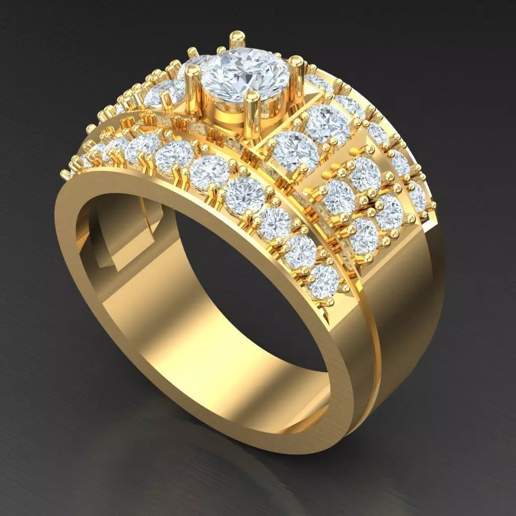 Light Gold Diamond Men Ring 2MR021 3D model_0