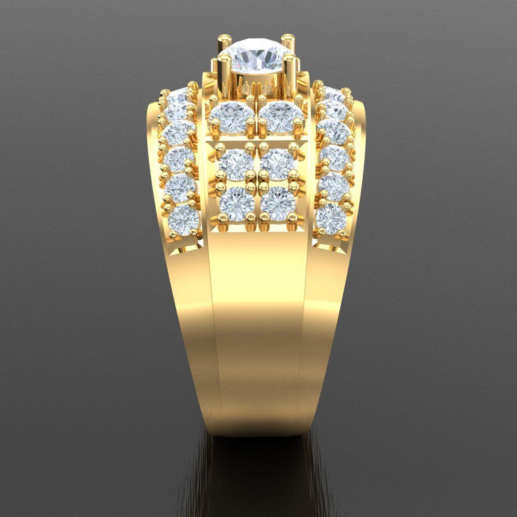 Light Gold Diamond Men Ring 2MR021 3D model_13