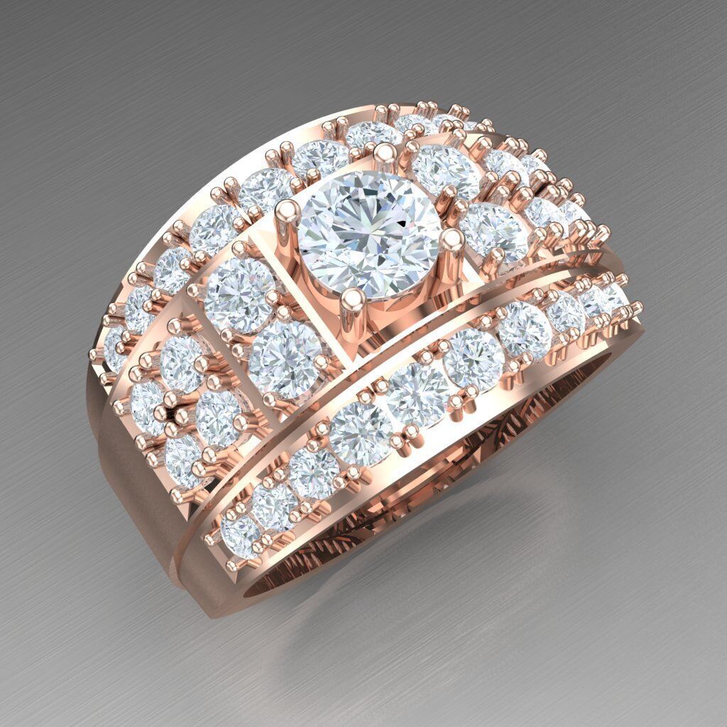 Light Gold Diamond Men Ring 2MR021 3D model_11