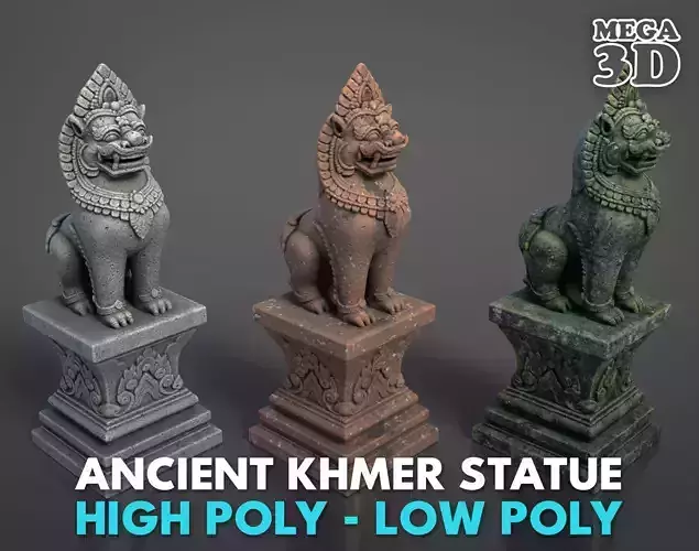 Ancient Khmer Statue22-250523 Low-poly 3D model