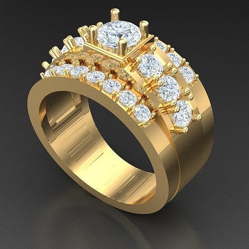 Light Gold Diamond Men Ring 2MR023 3D print model