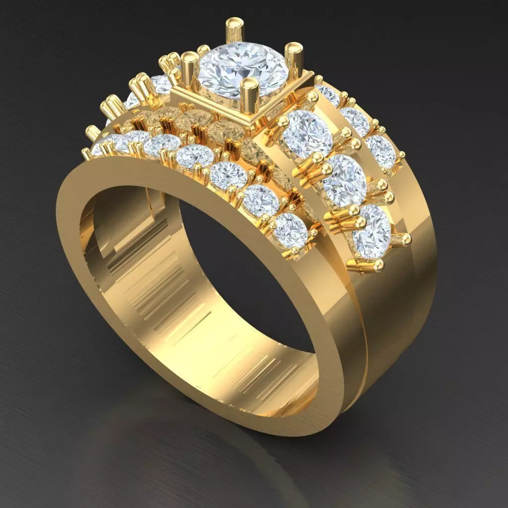 Light Gold Diamond Men Ring 2MR023 3D print model