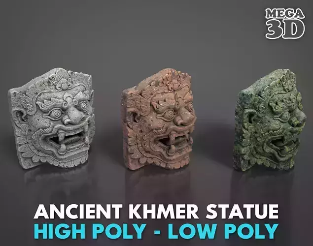 Ancient Khmer Statue23-250523 Low-poly 3D model