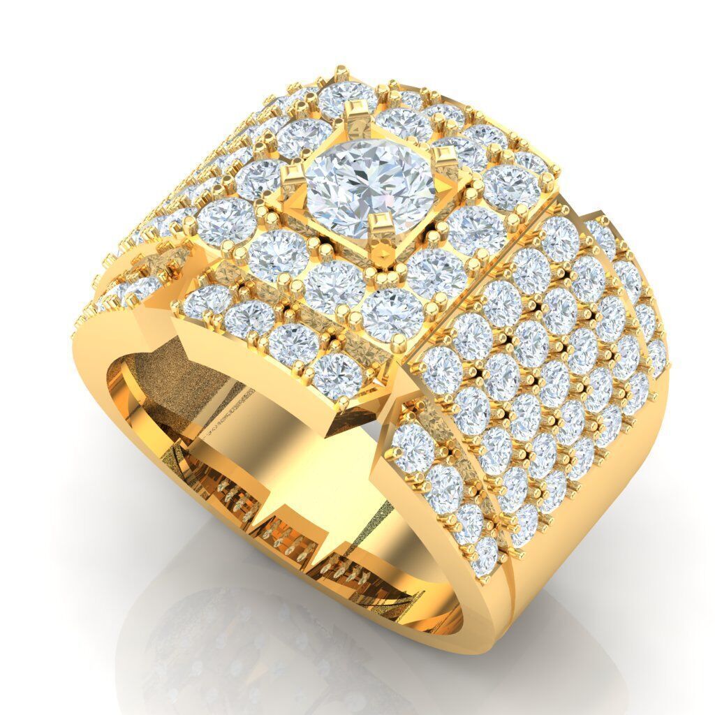 Light Gold Diamond Men Ring 2MR024 3D model_17