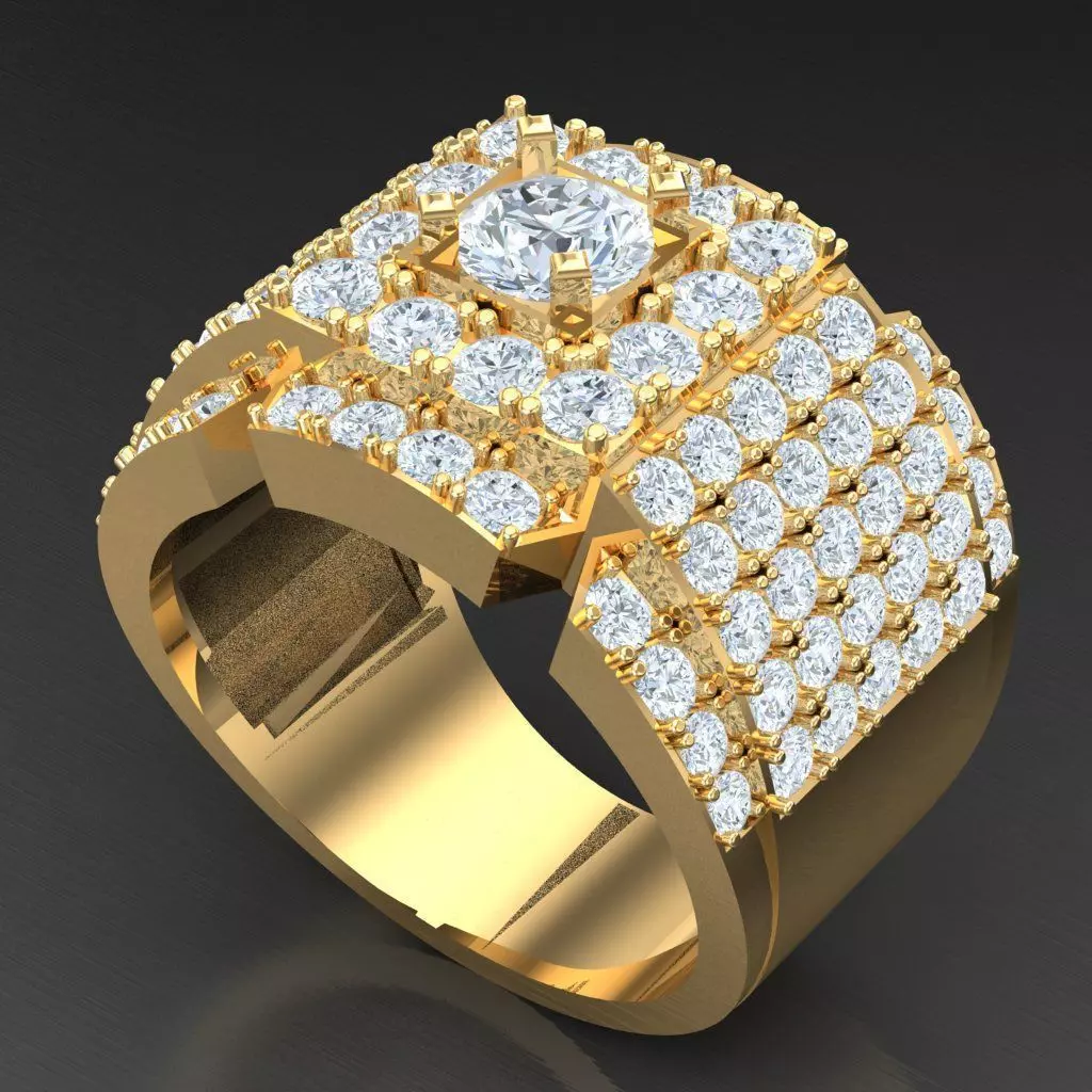 Light Gold Diamond Men Ring 2MR024 3D model_0