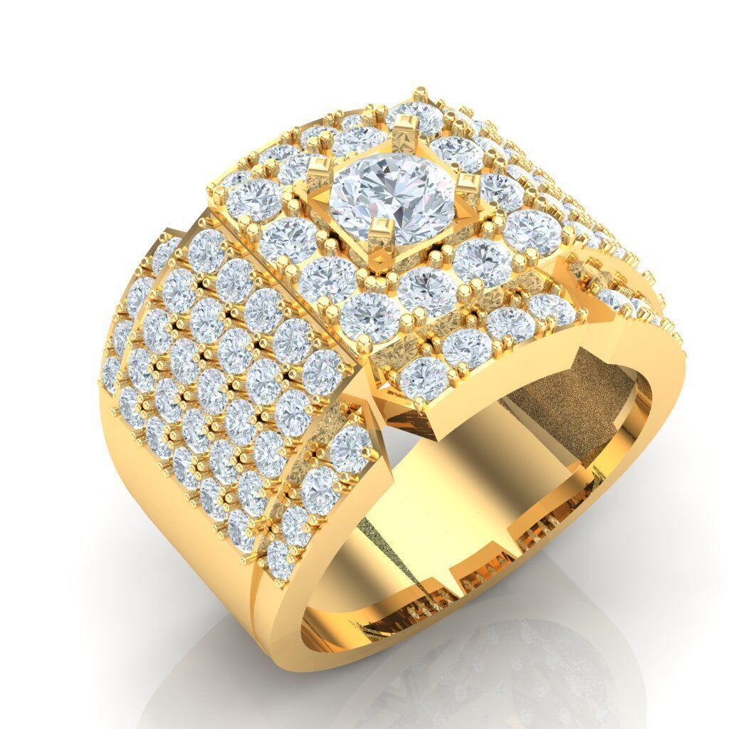 Light Gold Diamond Men Ring 2MR024 3D model_14