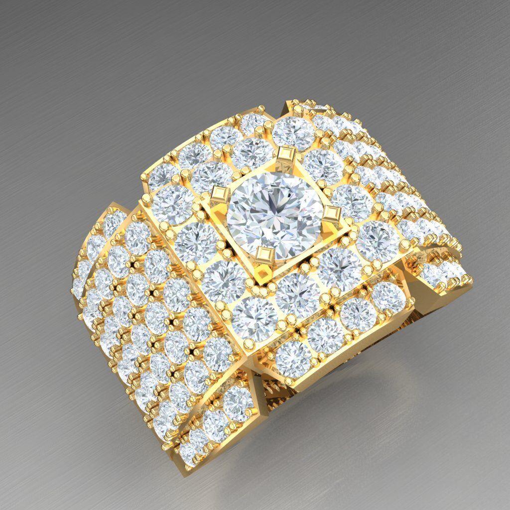 Light Gold Diamond Men Ring 2MR024 3D model_2