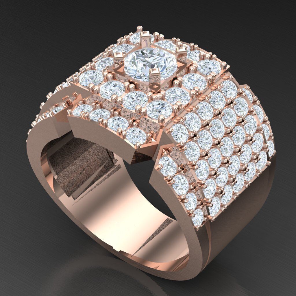 Light Gold Diamond Men Ring 2MR024 3D model_8