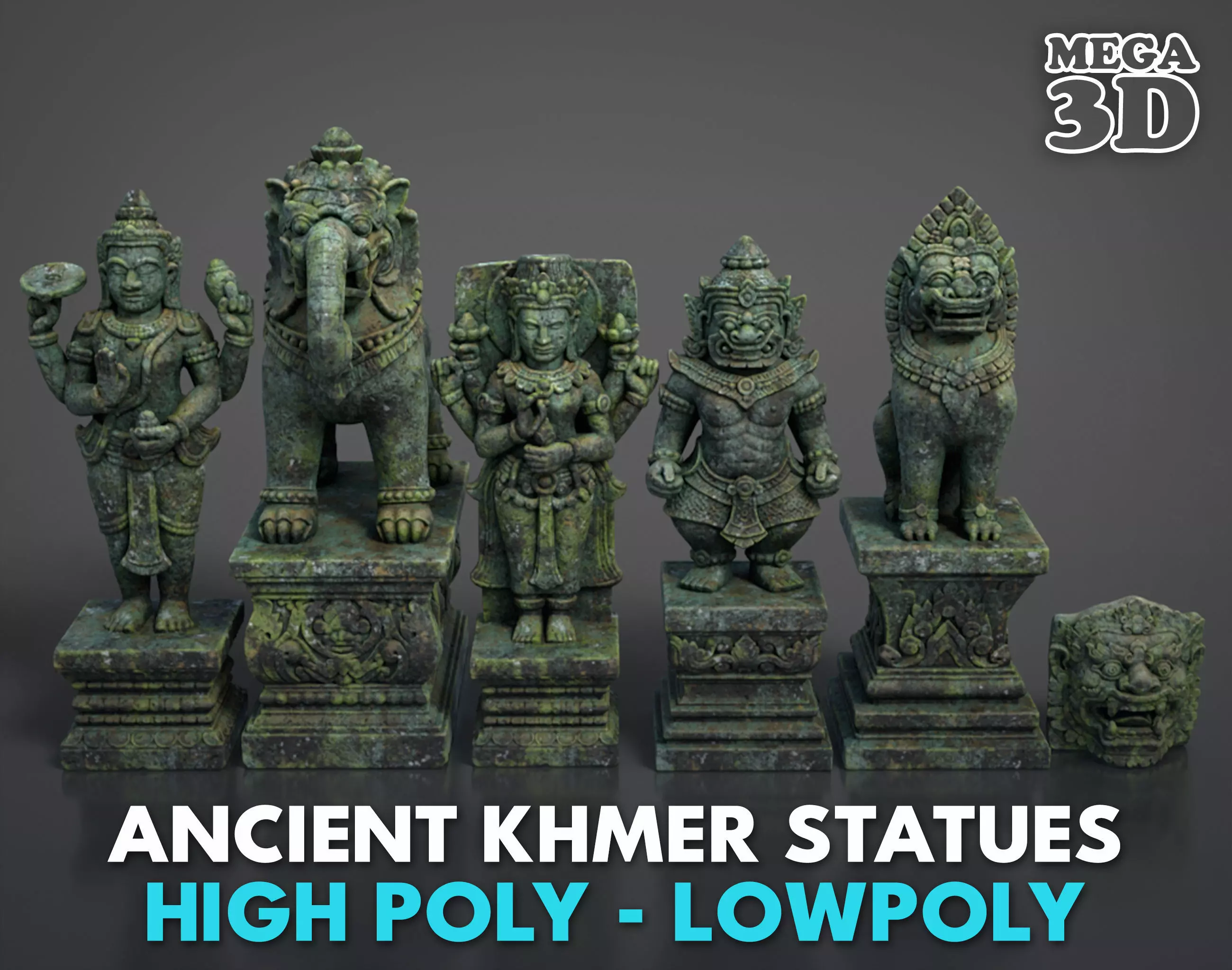 Ancient Khmer Statues Pack B-250523 3D Model Collection_0