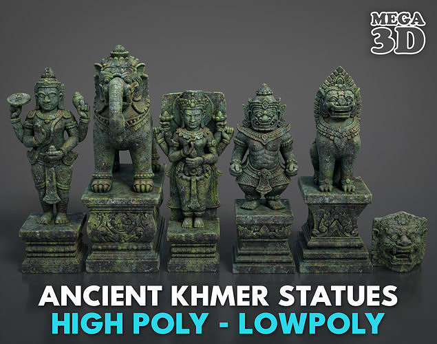 Ancient Khmer Statues Pack B-250523 3D Model Collection