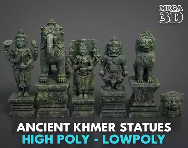 Ancient Khmer Statues Pack B-250523 3D Model Collection Ancient Khmer Statues Pack B-250523 3D Model Collection