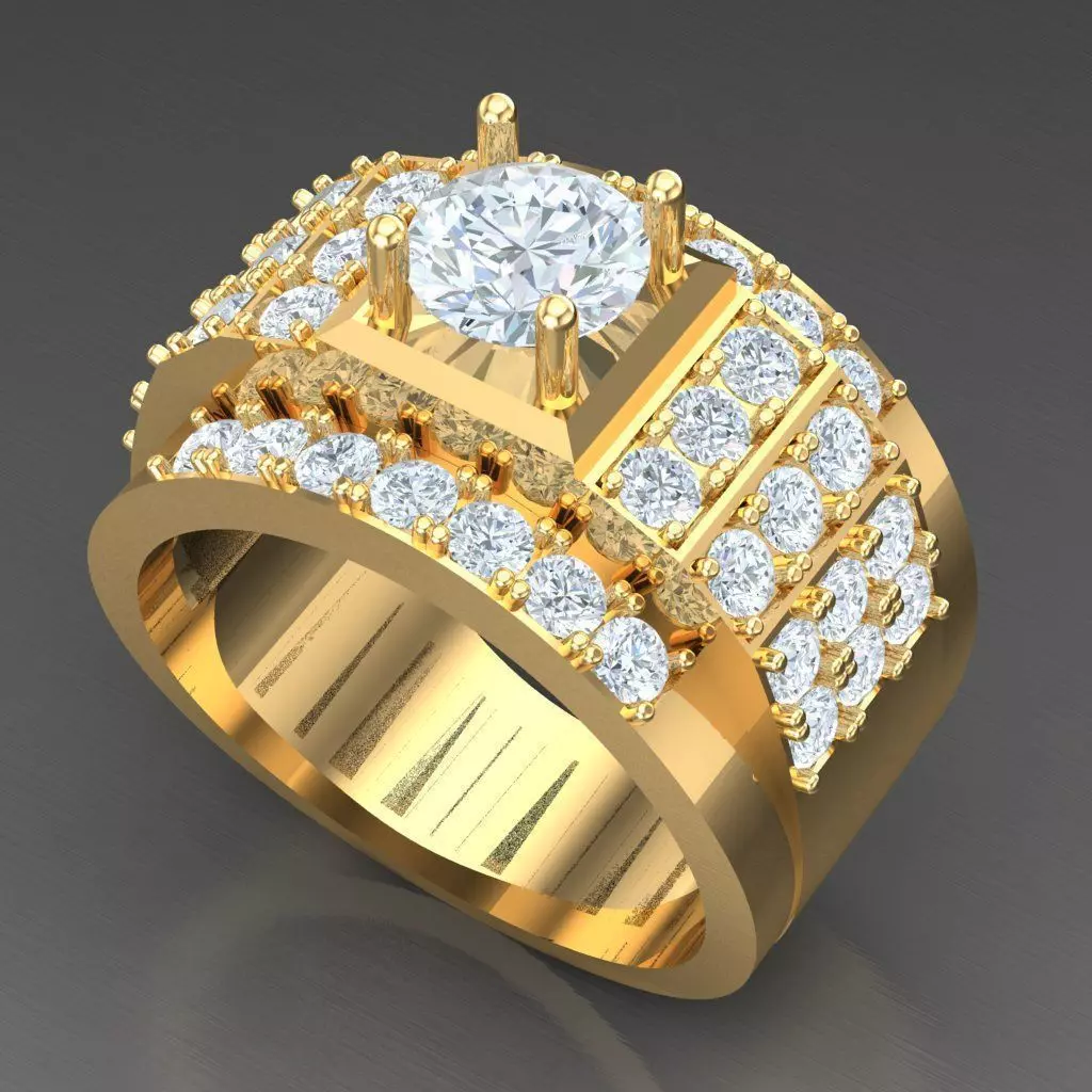 Light Gold Diamond Men Ring 2MR034 3D model_0