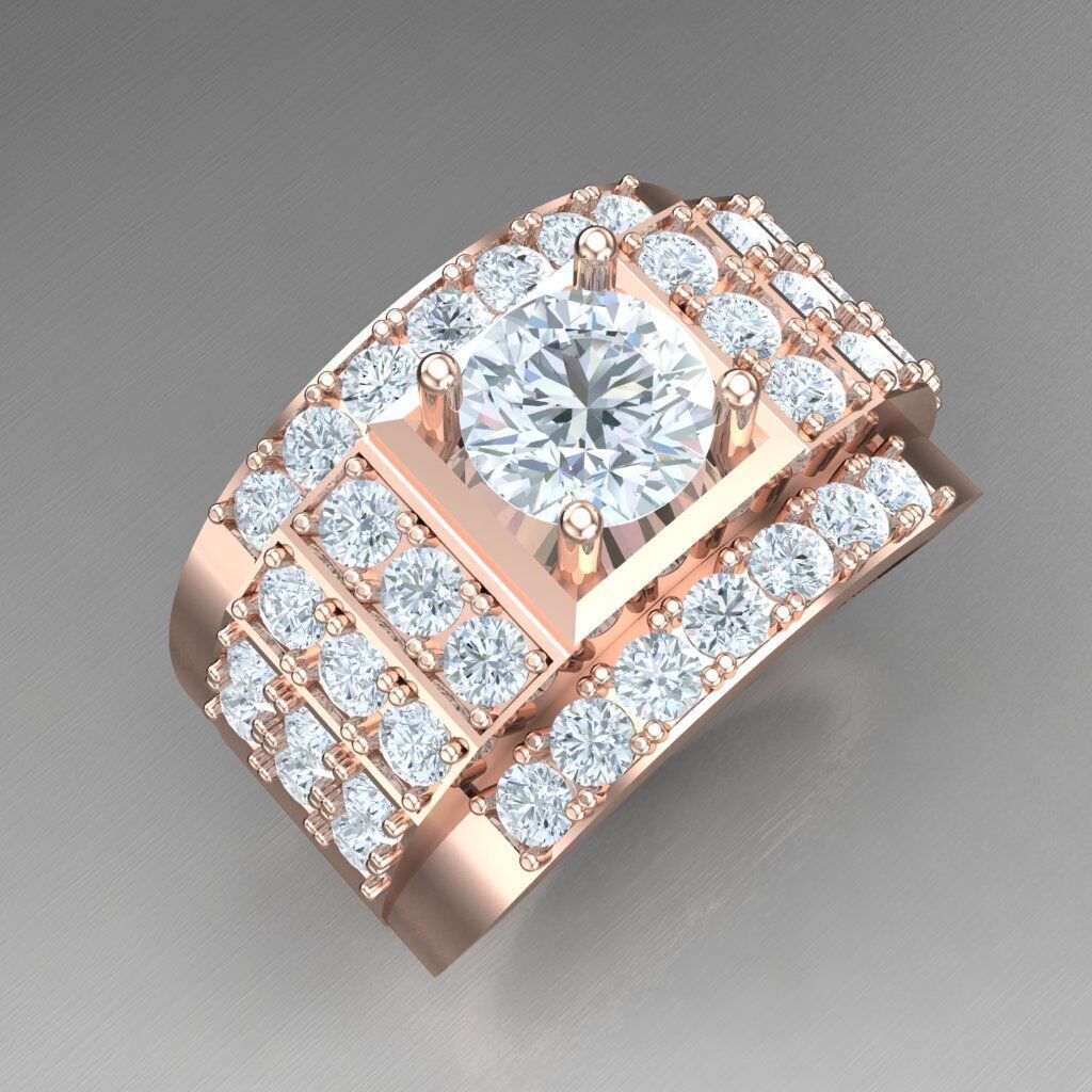 Light Gold Diamond Men Ring 2MR034 3D model_11