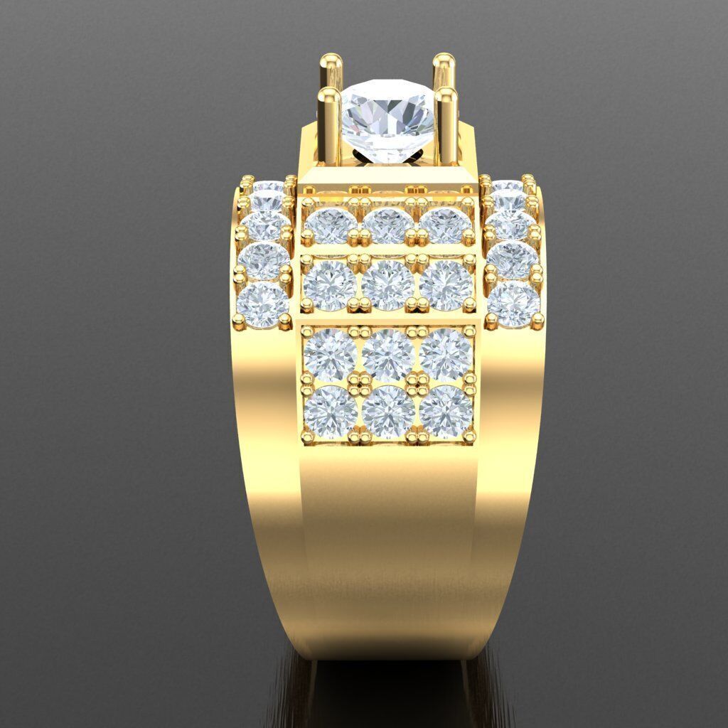Light Gold Diamond Men Ring 2MR034 3D model_13