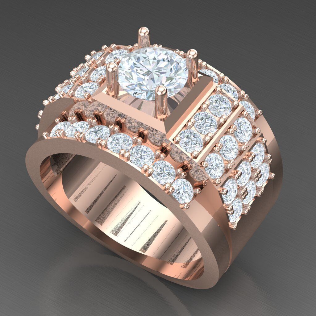 Light Gold Diamond Men Ring 2MR034 3D model_8