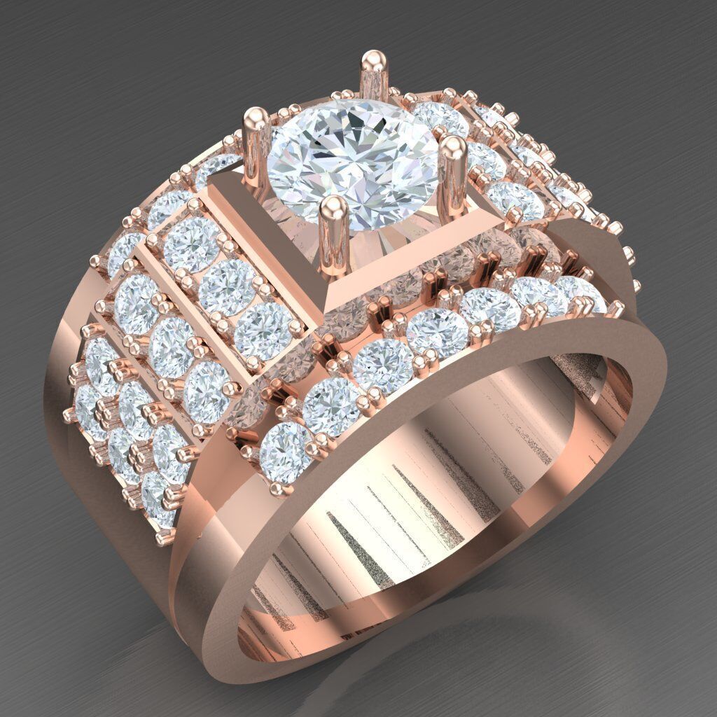 Light Gold Diamond Men Ring 2MR034 3D model_6