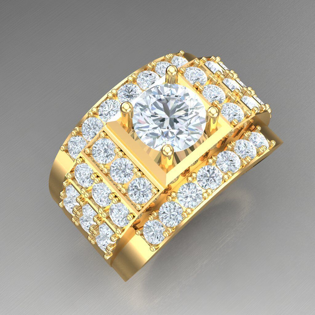 Light Gold Diamond Men Ring 2MR034 3D model_2