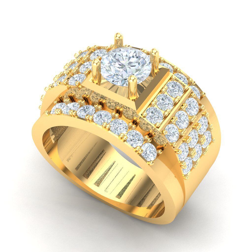 Light Gold Diamond Men Ring 2MR034 3D model_17