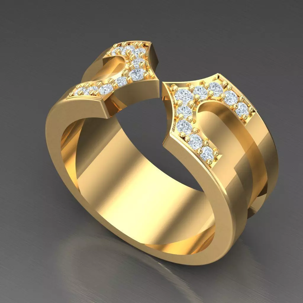 Light Gold Diamond Men Ring 2MR038 3D model