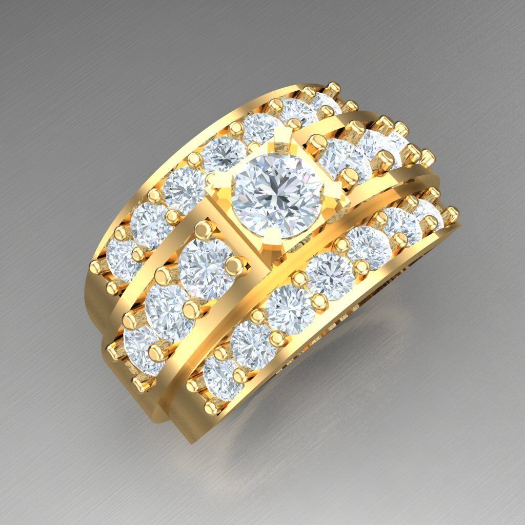Light Gold Diamond Men Ring 2MR042 3D model_2