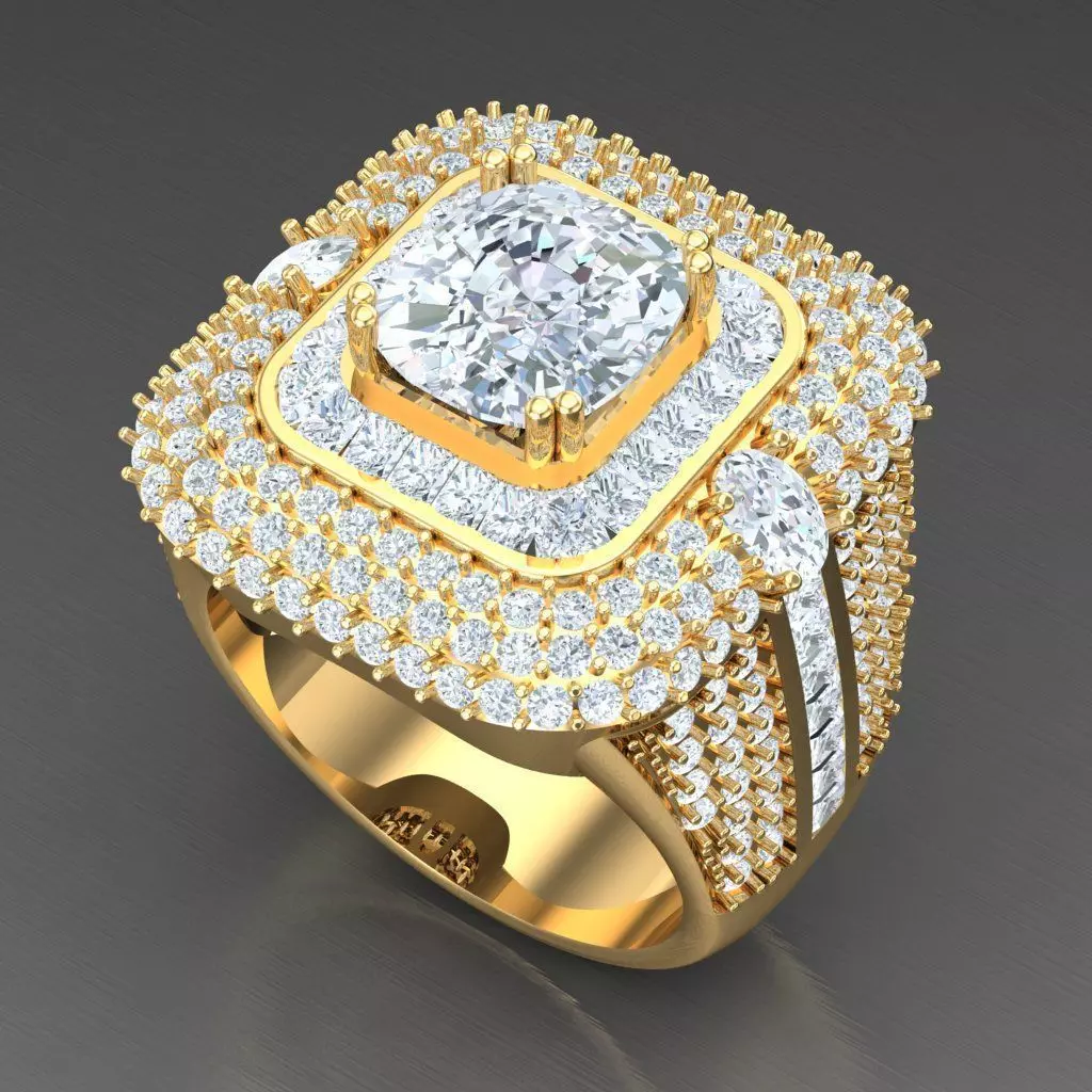 Light Gold Diamond Men Ring 2MR043 3D model