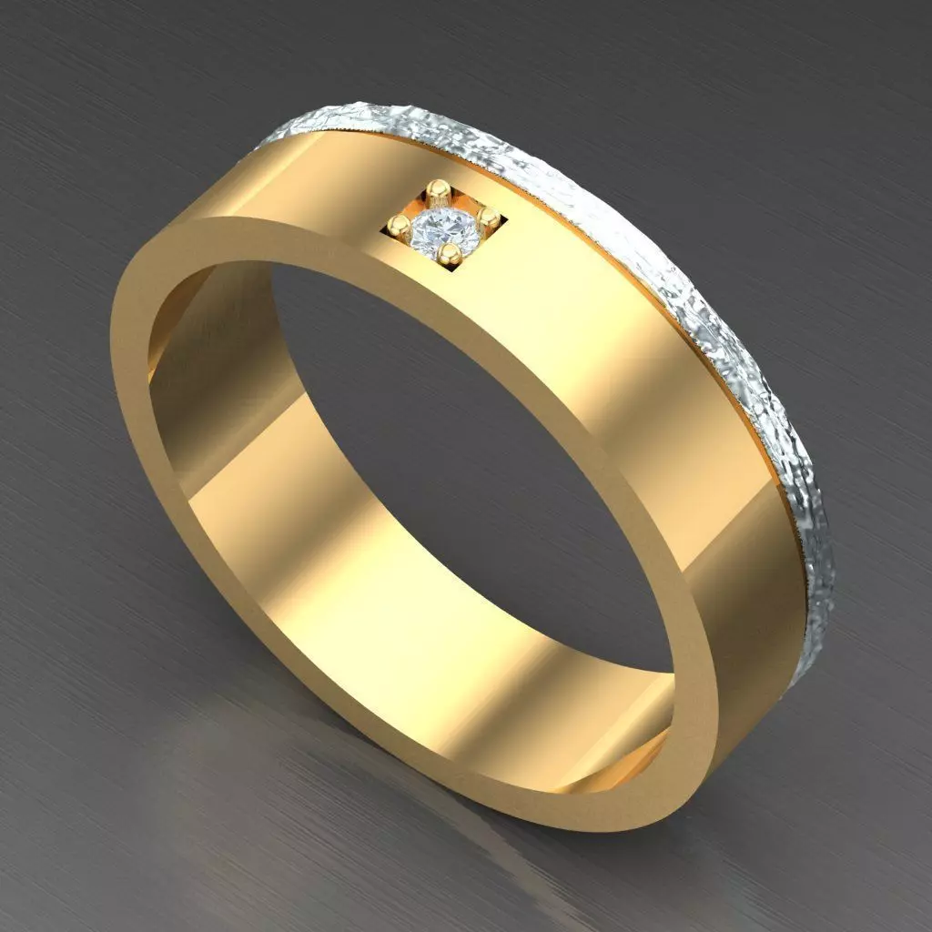 Light Gold Diamond Men Ring 2MR044 3D model_0