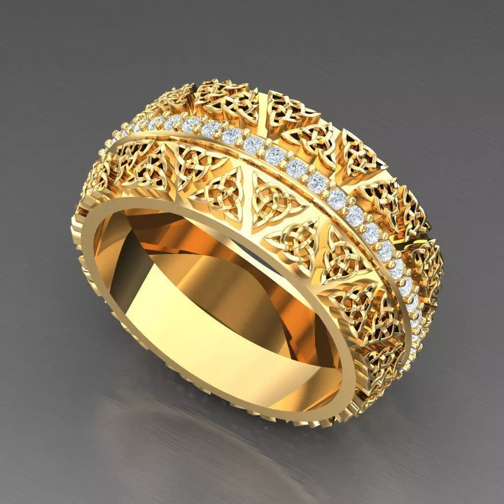 Light Gold Diamond Men Ring 2MR048 3D model_0