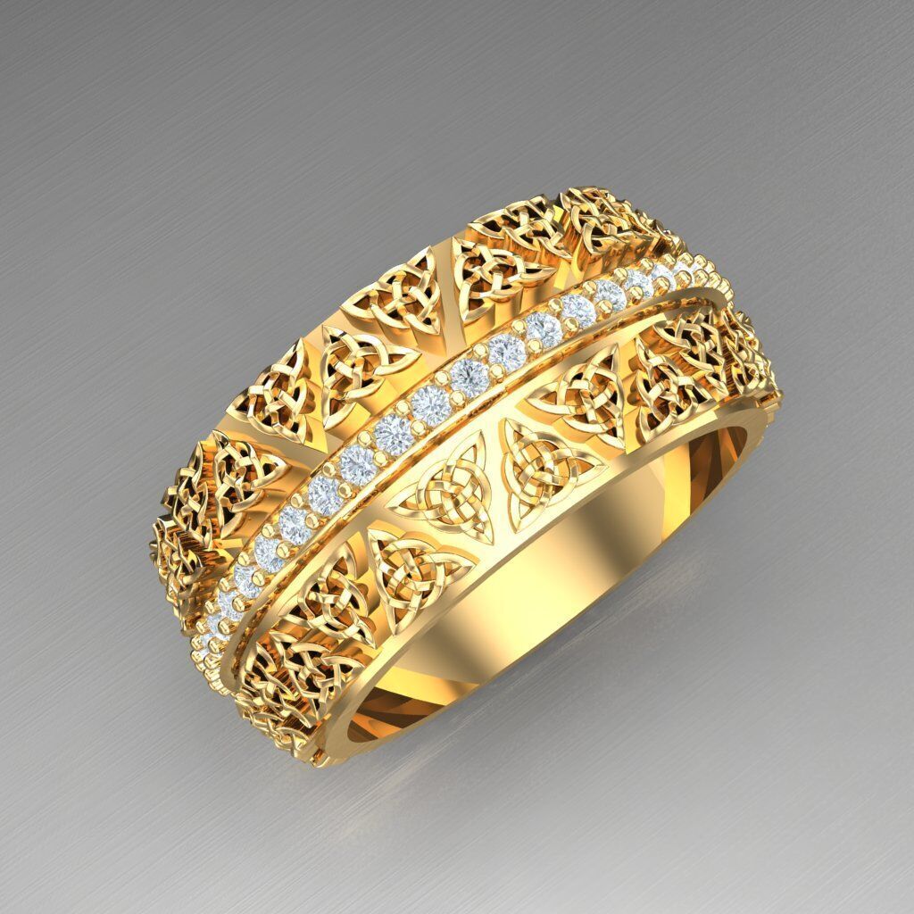 Light Gold Diamond Men Ring 2MR048 3D model_2