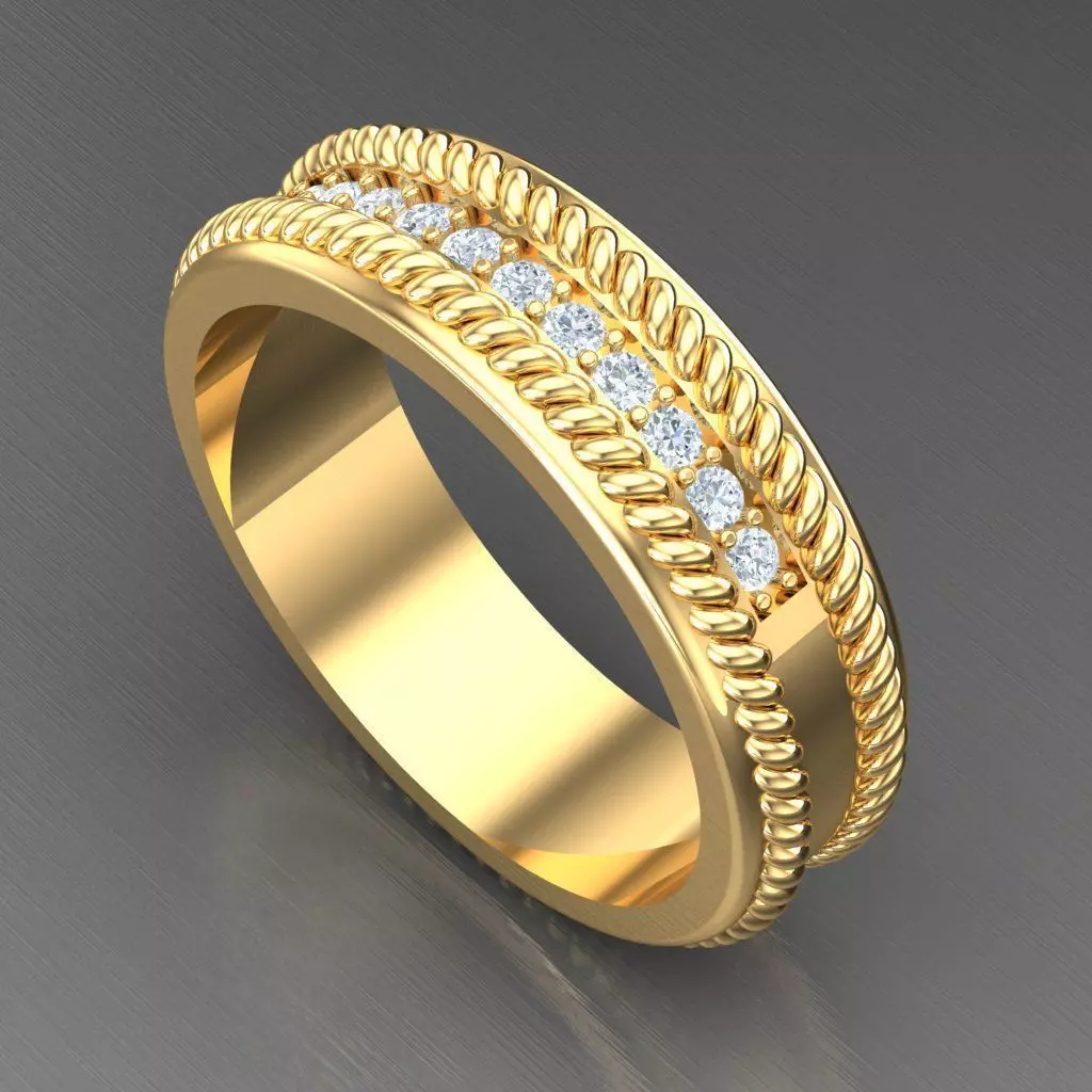 Light Gold Diamond Men Ring 2MR051 3D model