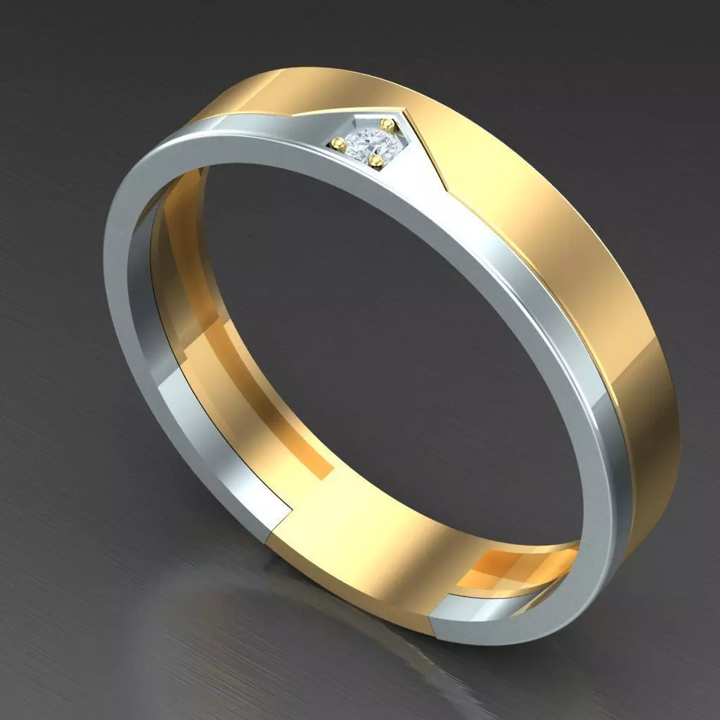 Light Gold Diamond Men Ring 2MR062 3D model_0
