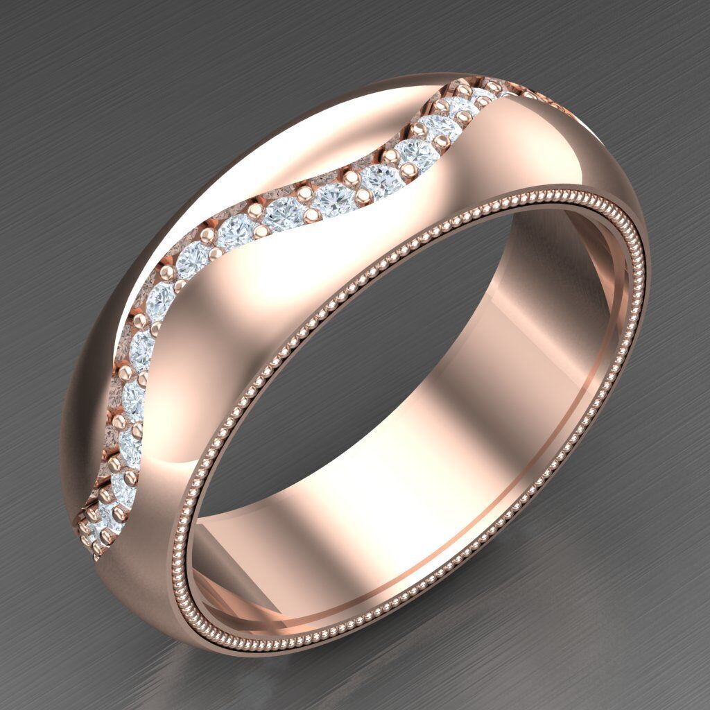 Light Gold Diamond Men Ring 2MR063 3D model_6