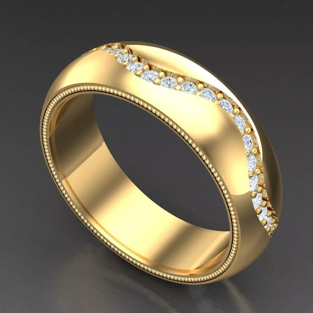 Light Gold Diamond Men Ring 2MR063 3D model_0
