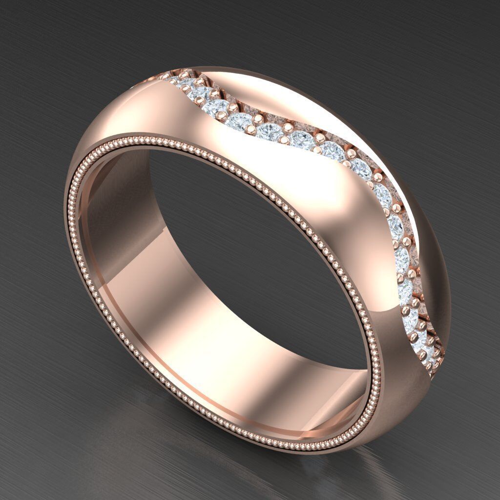 Light Gold Diamond Men Ring 2MR063 3D model_8