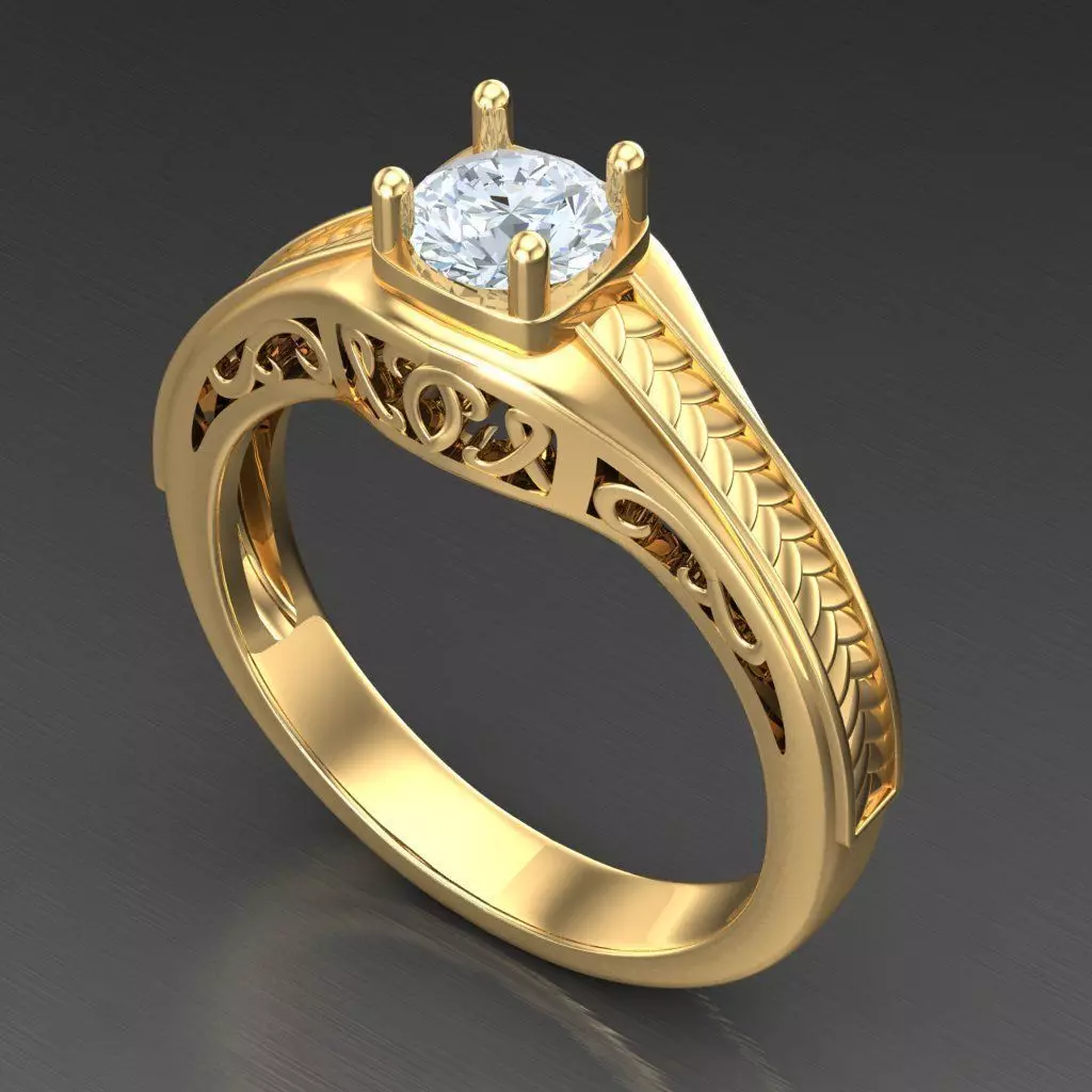 Light Gold Diamond Men Ring 2MR065 3D model_0