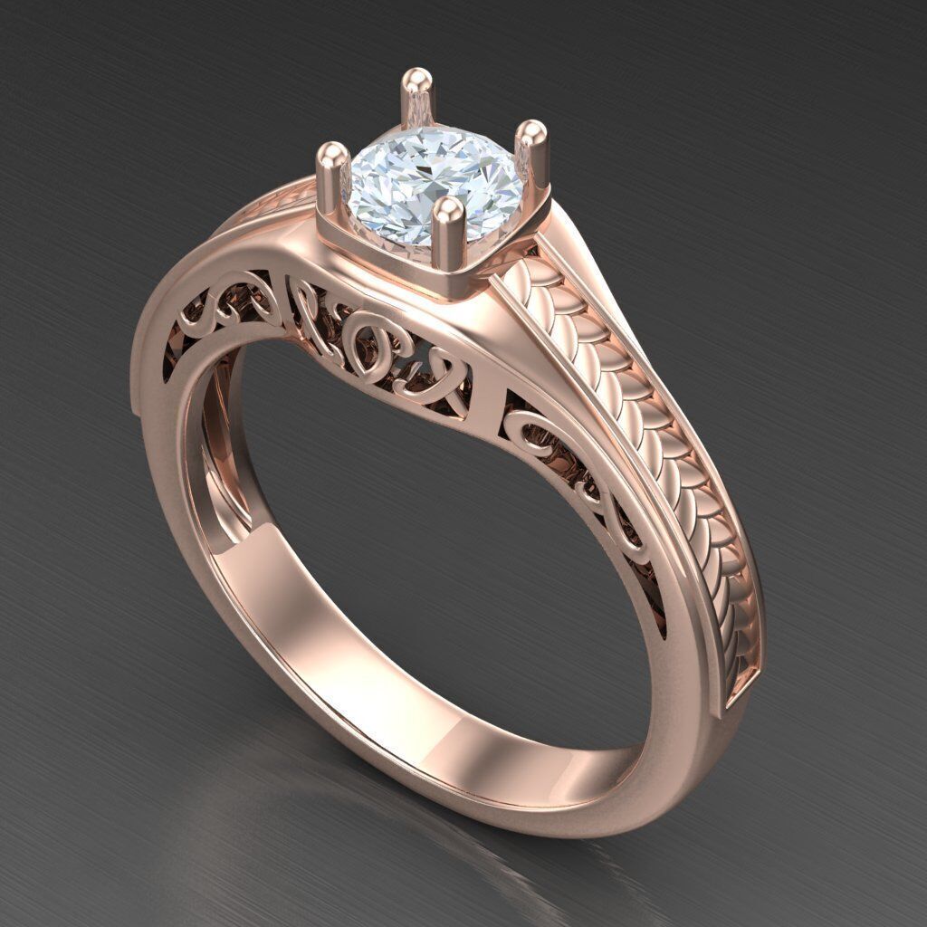 Light Gold Diamond Men Ring 2MR065 3D model_8