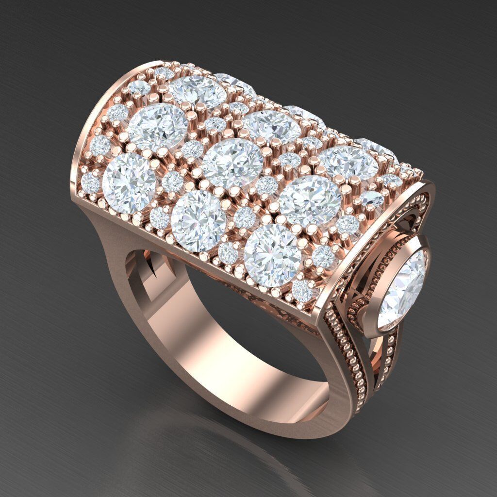 Light Gold Diamond Men Ring 2MR071 3D model_8