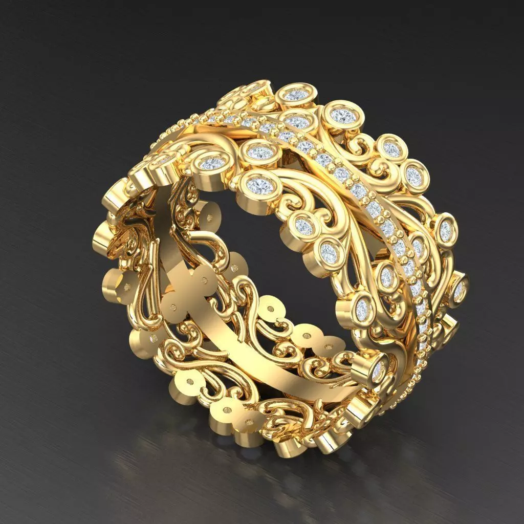 Light Gold Diamond Men Ring 2MR078 3D model