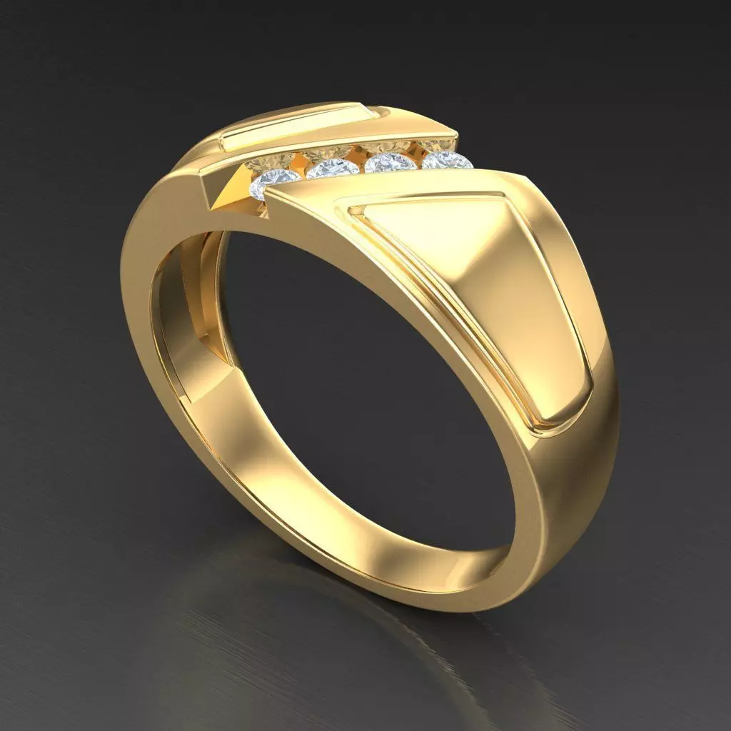 Light Gold Diamond Men Ring 2MR081 3D model