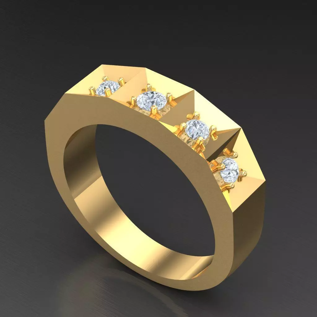 Light Gold Diamond Men Ring 2MR085 3D model