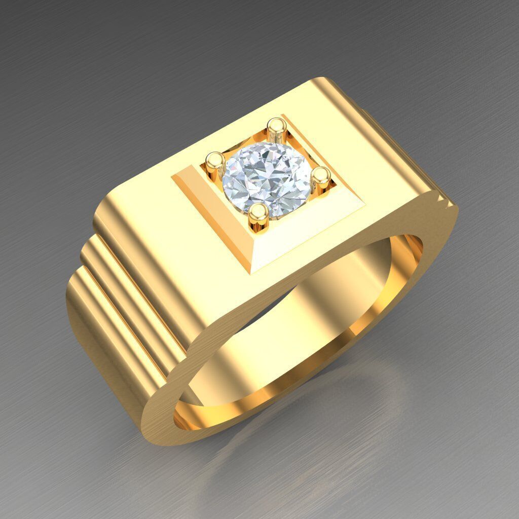 Light Gold Diamond Men Ring 2MR088 3D model_2