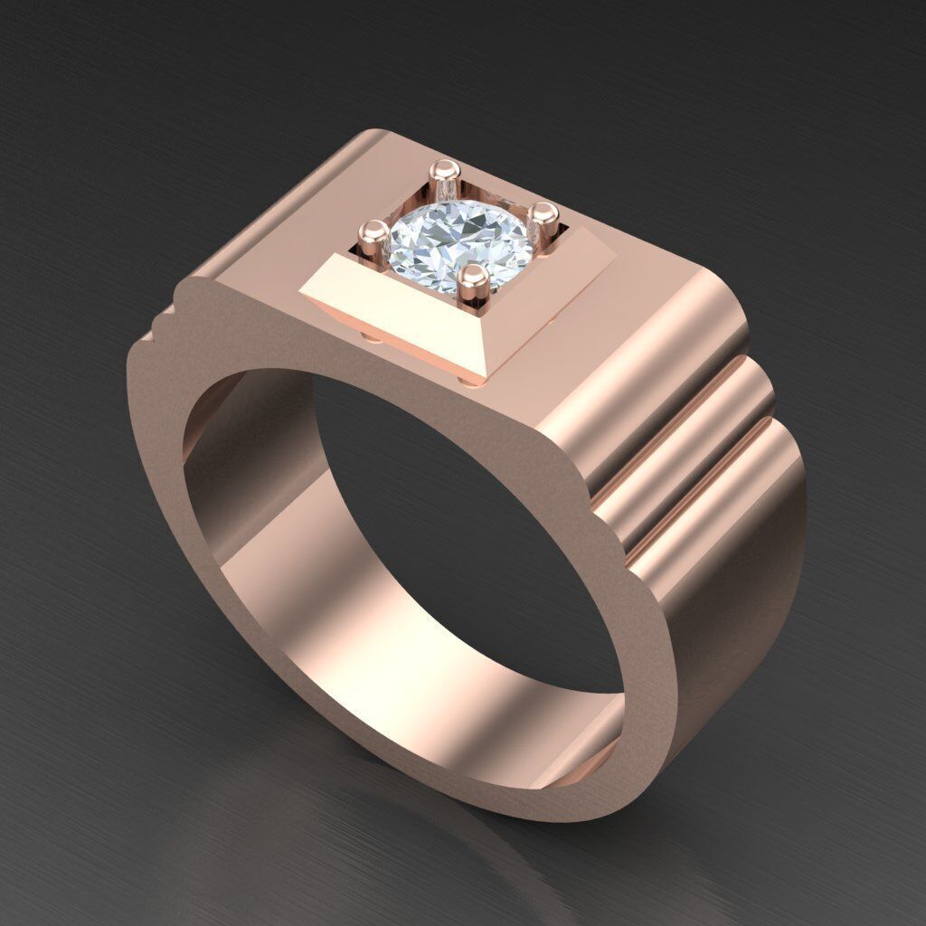 Light Gold Diamond Men Ring 2MR088 3D model_8