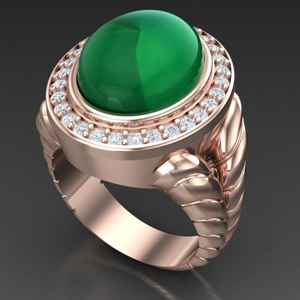 Light Gold Diamond Men Ring 2MR093 3D model_8