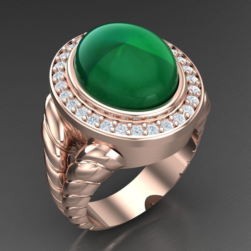 Light Gold Diamond Men Ring 2MR093 3D model_6