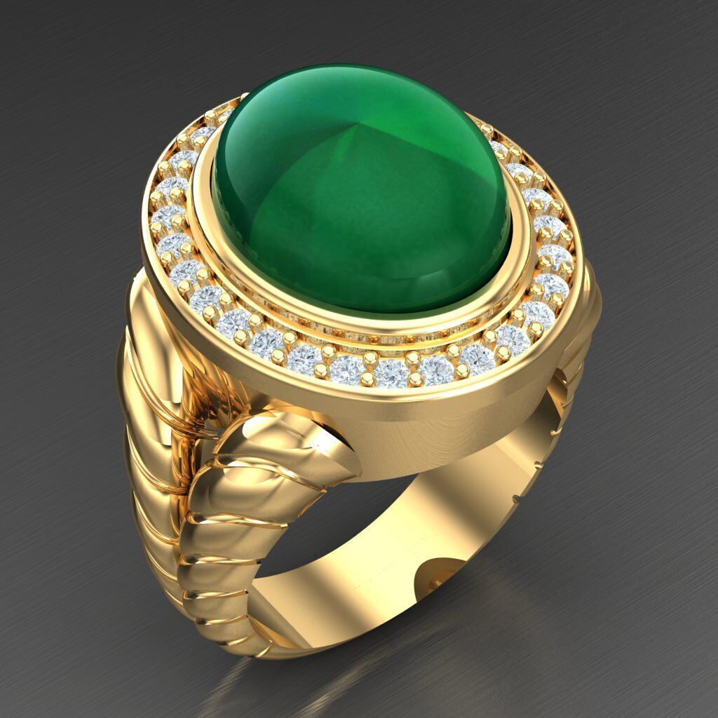 Light Gold Diamond Men Ring 2MR093 3D model_1