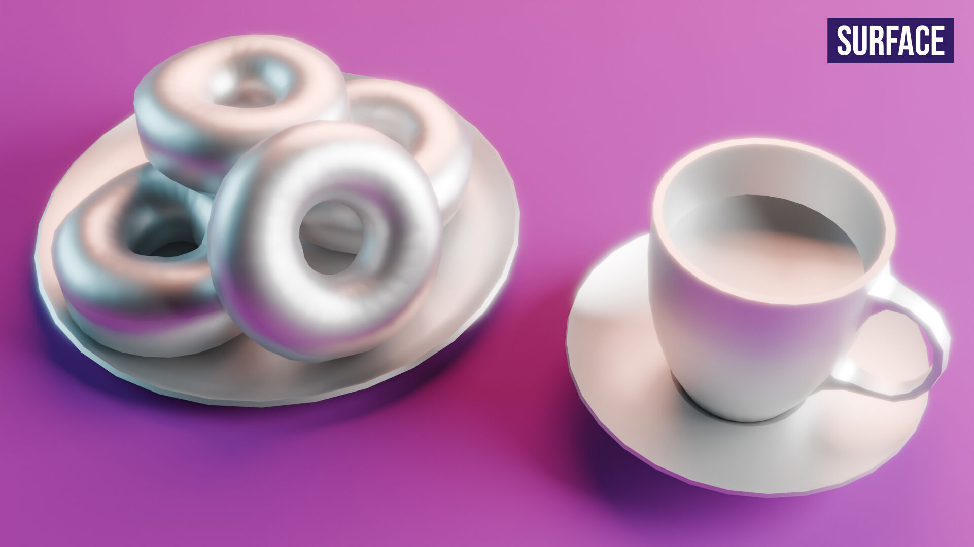 Coffee and Donuts Low-poly 3D model_9
