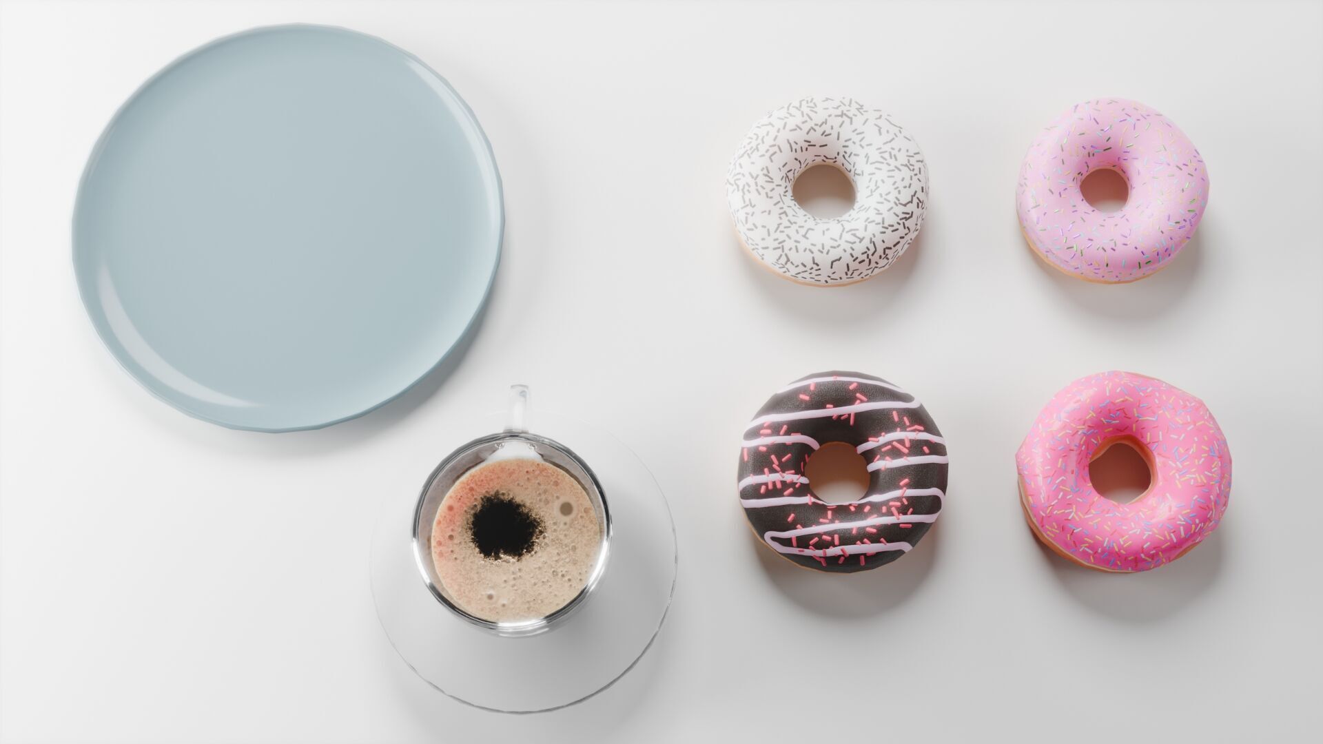 Coffee and Donuts Low-poly 3D model_2