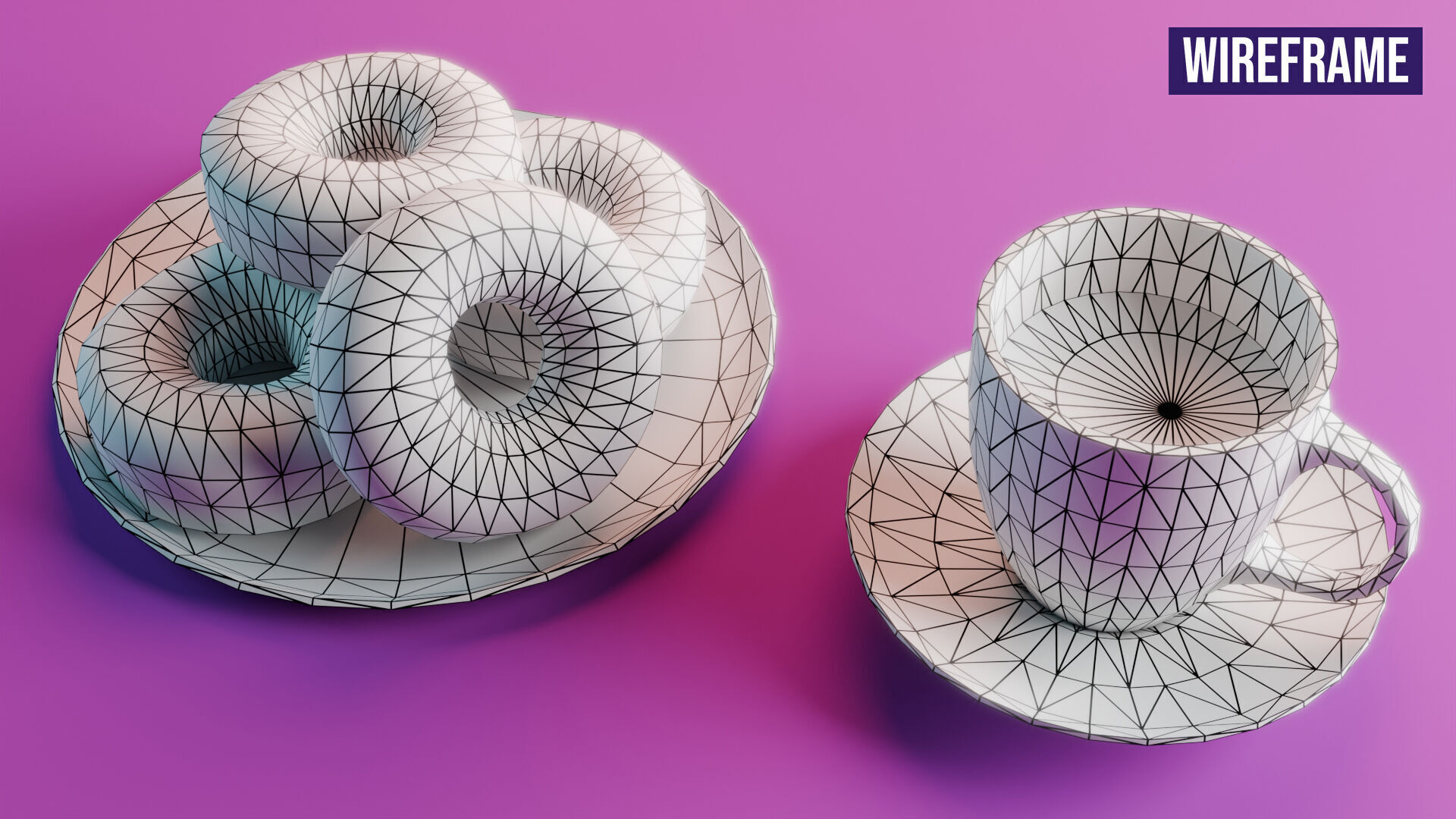 Coffee and Donuts Low-poly 3D model_5