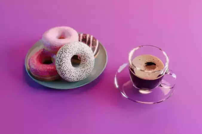 Coffee and Donuts Free low-poly 3D model